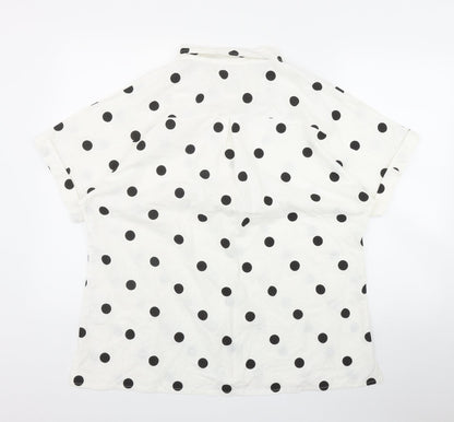 MissLook Womens White Polka Dot Cotton Basic Button-Up Size 2XL Collared