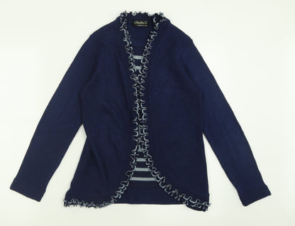 Claudia C Womens Blue Crew Neck Striped Acrylic Cardigan Jumper Size S