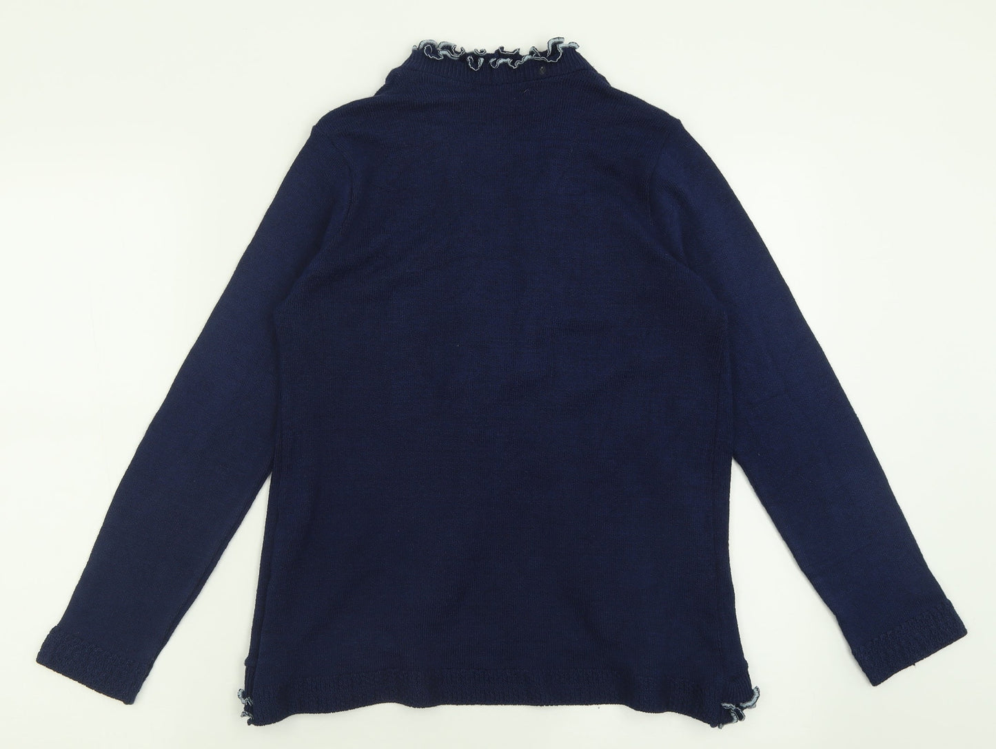 Claudia C Womens Blue Crew Neck Striped Acrylic Cardigan Jumper Size S