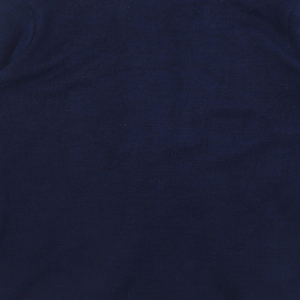 Claudia C Womens Blue Crew Neck Striped Acrylic Cardigan Jumper Size S