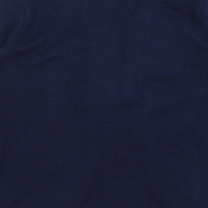 Claudia C Womens Blue Crew Neck Striped Acrylic Cardigan Jumper Size S