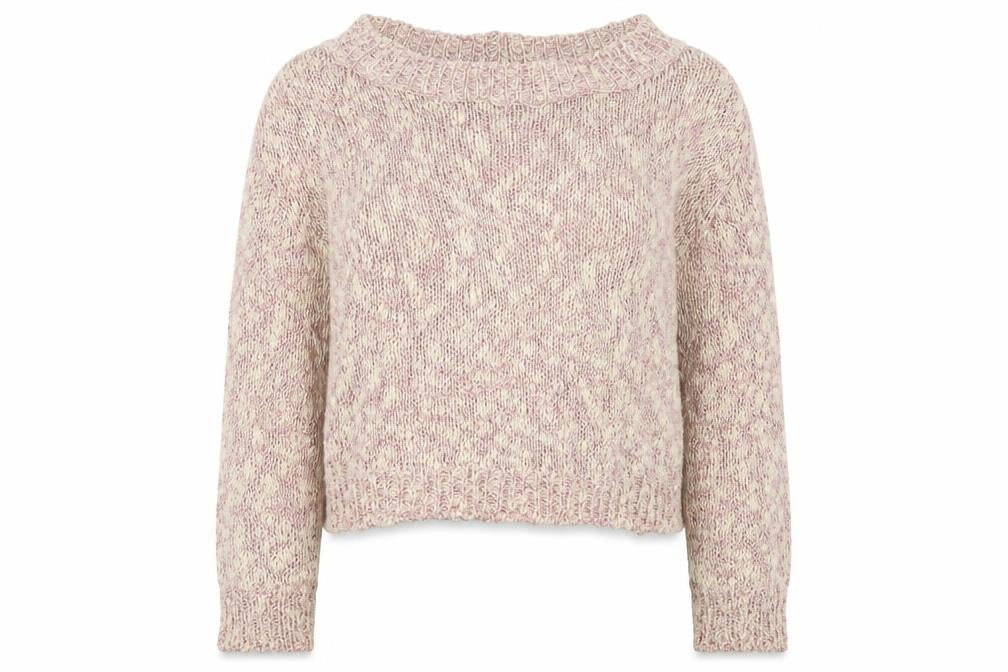 Front view of Marks & Spencer women’s pink crew neck cotton jumper, size M