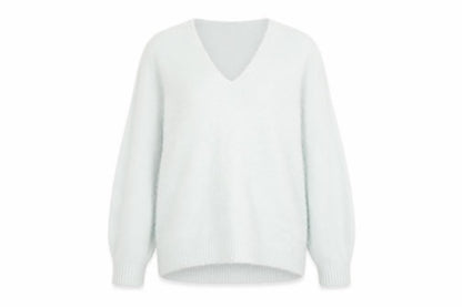 Front view of H&M women’s blue v-neck acrylic jumper, size M