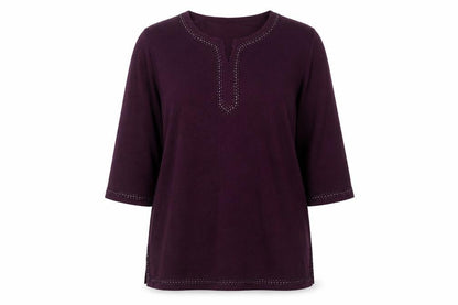 Front view of 2-craze women’s purple polyester basic t-shirt, size XL, v-neck