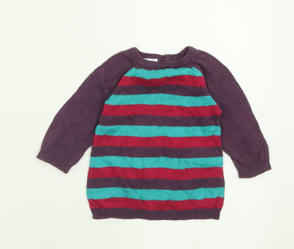 Peacocks Girls Purple Striped Viscose Pullover Jumper Size 0-3 Months  Button