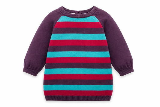 Peacocks Girls Purple Striped Viscose Pullover Jumper Size 0-3 Months  Button