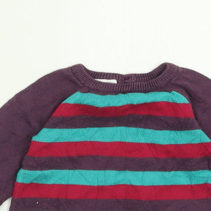 Peacocks Girls Purple Striped Viscose Pullover Jumper Size 0-3 Months  Button