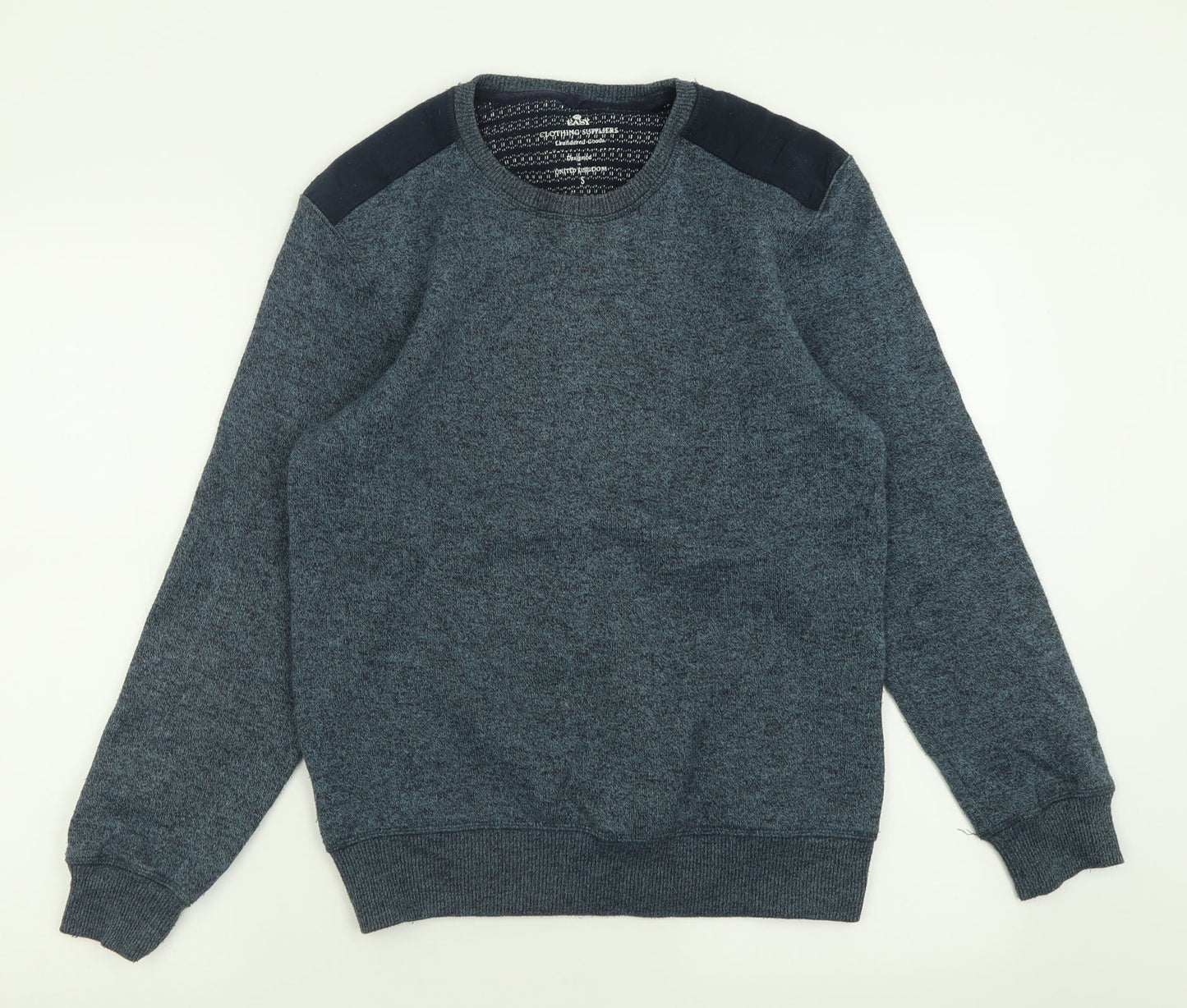 Easy Mens Blue Crew Neck  Polyester Pullover Jumper Size S