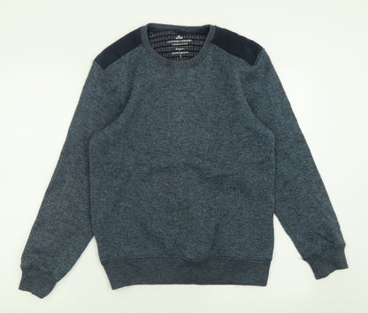 Easy Mens Blue Crew Neck  Polyester Pullover Jumper Size S