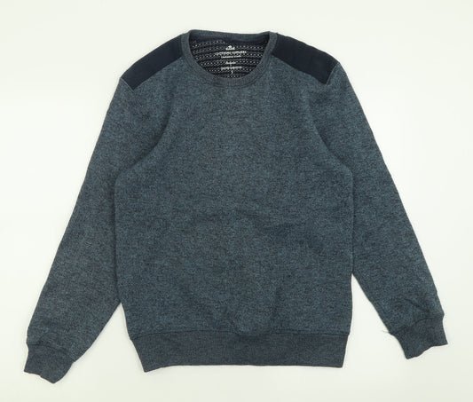 Easy Mens Blue Crew Neck  Polyester Pullover Jumper Size S