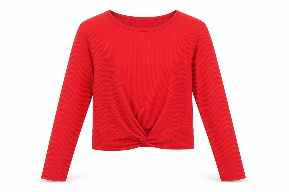 Front view of Primark girls’ pink polyester cropped casual, size 10-11, years crew neck pullover