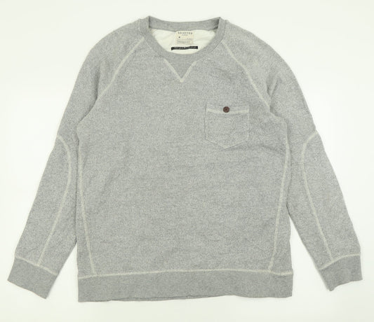 Selected Mens Grey Crew Neck  Cotton Pullover Jumper Size XL