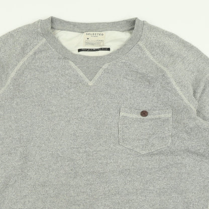 Selected Mens Grey Crew Neck  Cotton Pullover Jumper Size XL