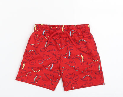 Dunnes Stores Boys Red  Cotton Cropped Leggings Size 12-18 Months  Drawstring - Dinosaur