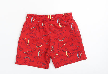 Dunnes Stores Boys Red  Cotton Cropped Leggings Size 12-18 Months  Drawstring - Dinosaur