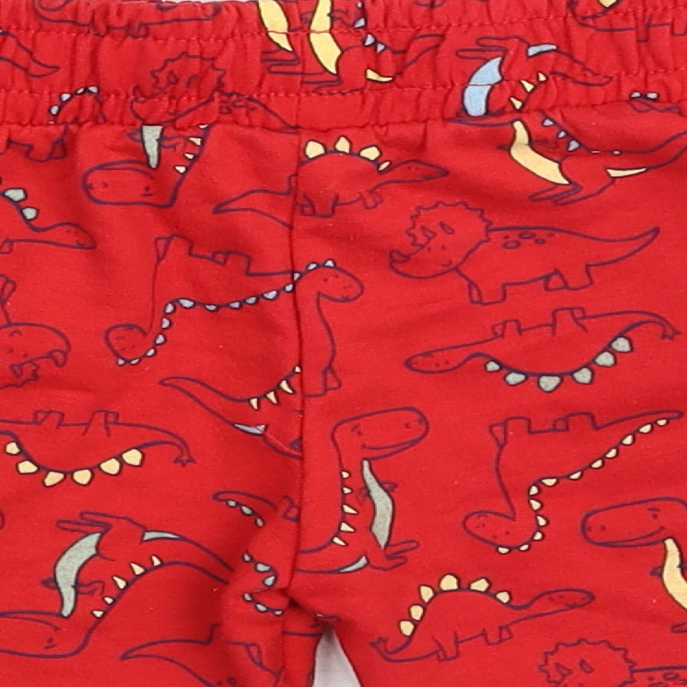 Dunnes Stores Boys Red  Cotton Cropped Leggings Size 12-18 Months  Drawstring - Dinosaur