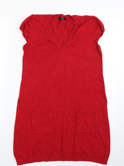 F&F Womens Red V-Neck  Viscose Pullover Jumper Size 14