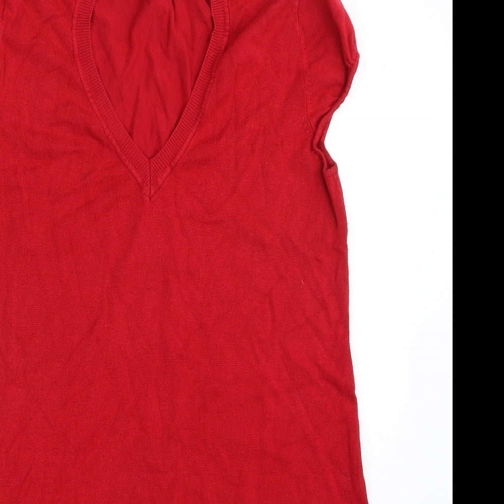 F&F Womens Red V-Neck  Viscose Pullover Jumper Size 14