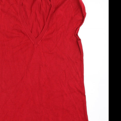 F&F Womens Red V-Neck  Viscose Pullover Jumper Size 14