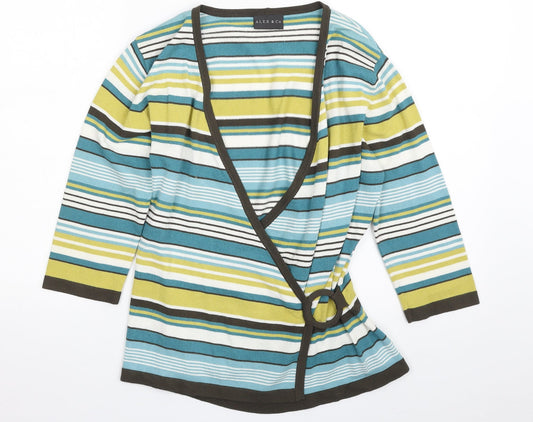 Alex & Co.  Womens Multicoloured V-Neck Striped Viscose Wrap Jumper Size 12
