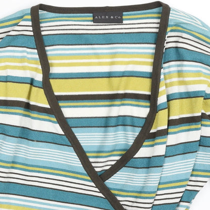 Alex & Co.  Womens Multicoloured V-Neck Striped Viscose Wrap Jumper Size 12