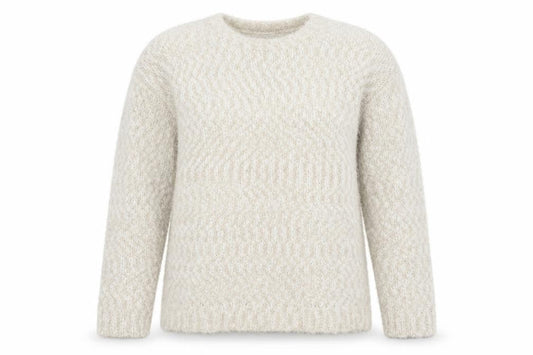 Front view of Amara Reya women’s beige scoop neck polyester jumper, size M