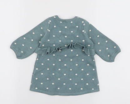 NEXT Girls Blue Polka Dot Viscose A-Line  Size 0-3 Months  Round Neck Button