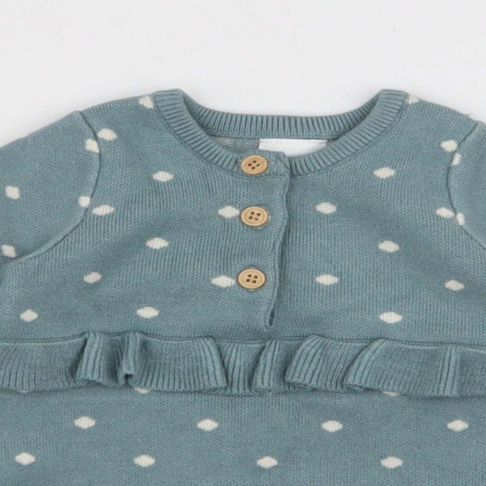 NEXT Girls Blue Polka Dot Viscose A-Line  Size 0-3 Months  Round Neck Button