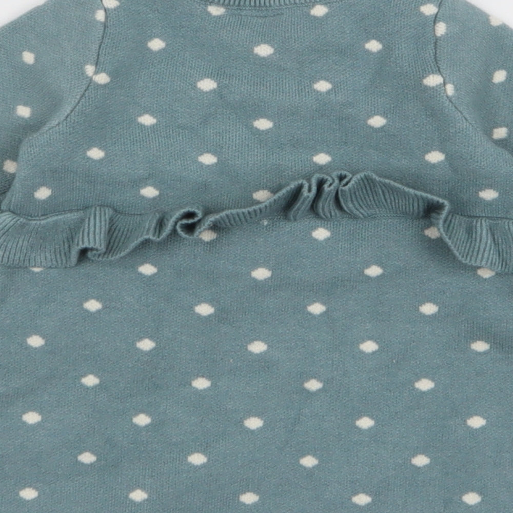 NEXT Girls Blue Polka Dot Viscose A-Line  Size 0-3 Months  Round Neck Button