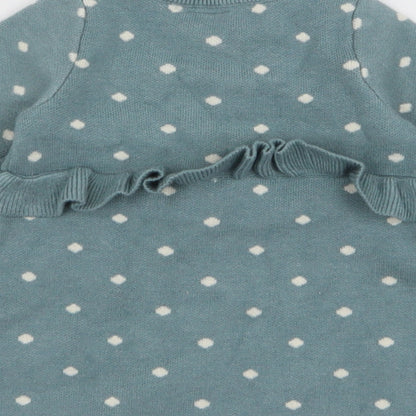 NEXT Girls Blue Polka Dot Viscose A-Line  Size 0-3 Months  Round Neck Button