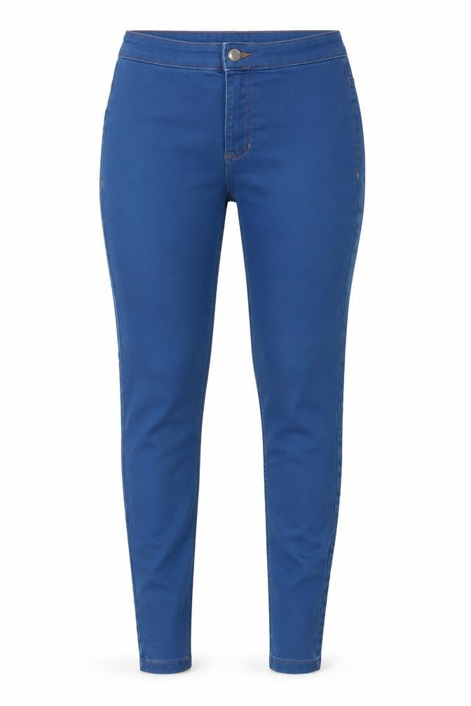 Front view of Marks & Spencer women’s blue cotton skinny jeans, size UK 6, 26-inch leg slim zip