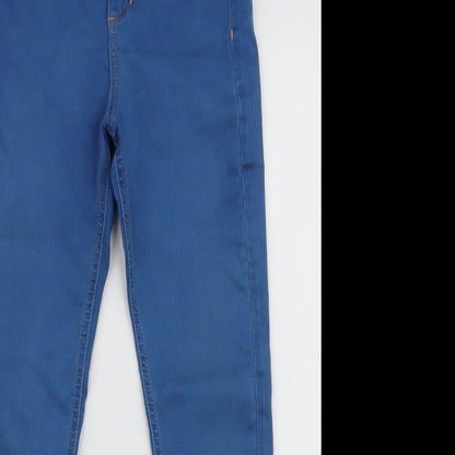 Marks and Spencer Womens Blue  Cotton Skinny Jeans Size 6 L26 in Slim Zip