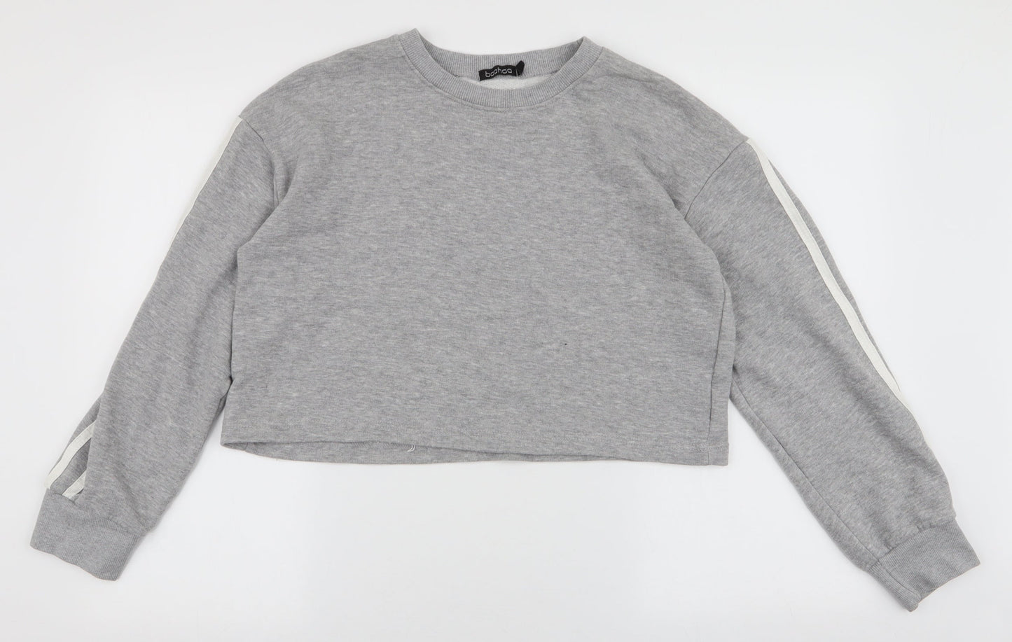 Boohoo Womens Grey Striped Polyester Pullover Sweatshirt Size 12  Pullover