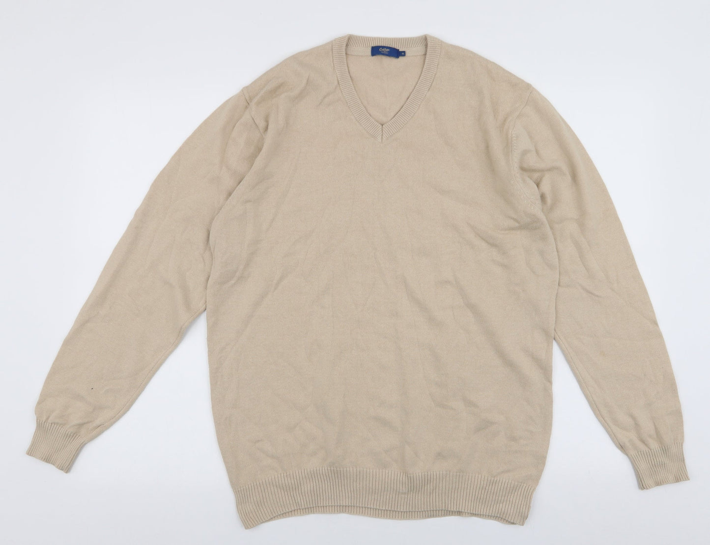 Cotton Traders Mens Beige Round Neck  Cotton Pullover Jumper Size M