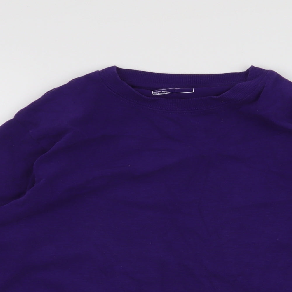 Close-up detail of Next boys’ purple 100% cotton pullover sweatshirt, size 10, years pullover