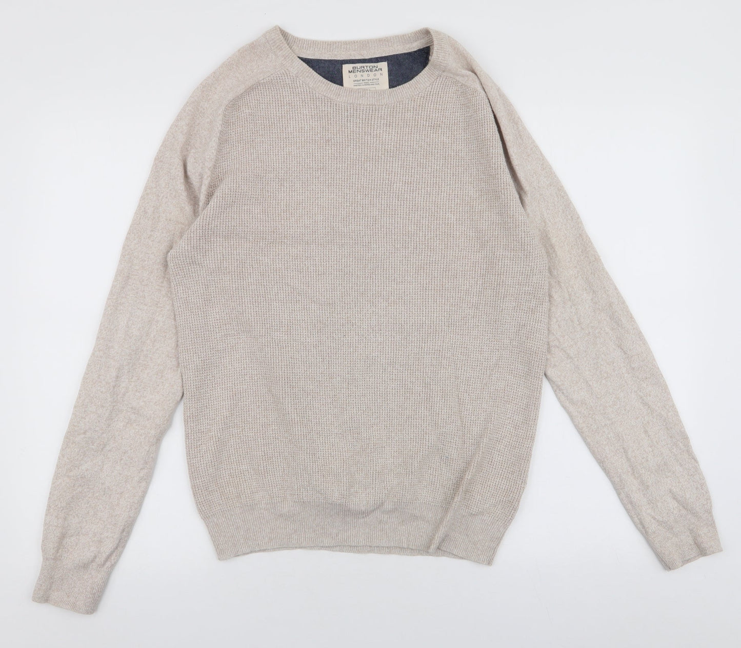 Burton Mens Beige Round Neck  Polyester Pullover Jumper Size S