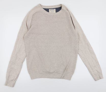Burton Mens Beige Round Neck  Polyester Pullover Jumper Size S