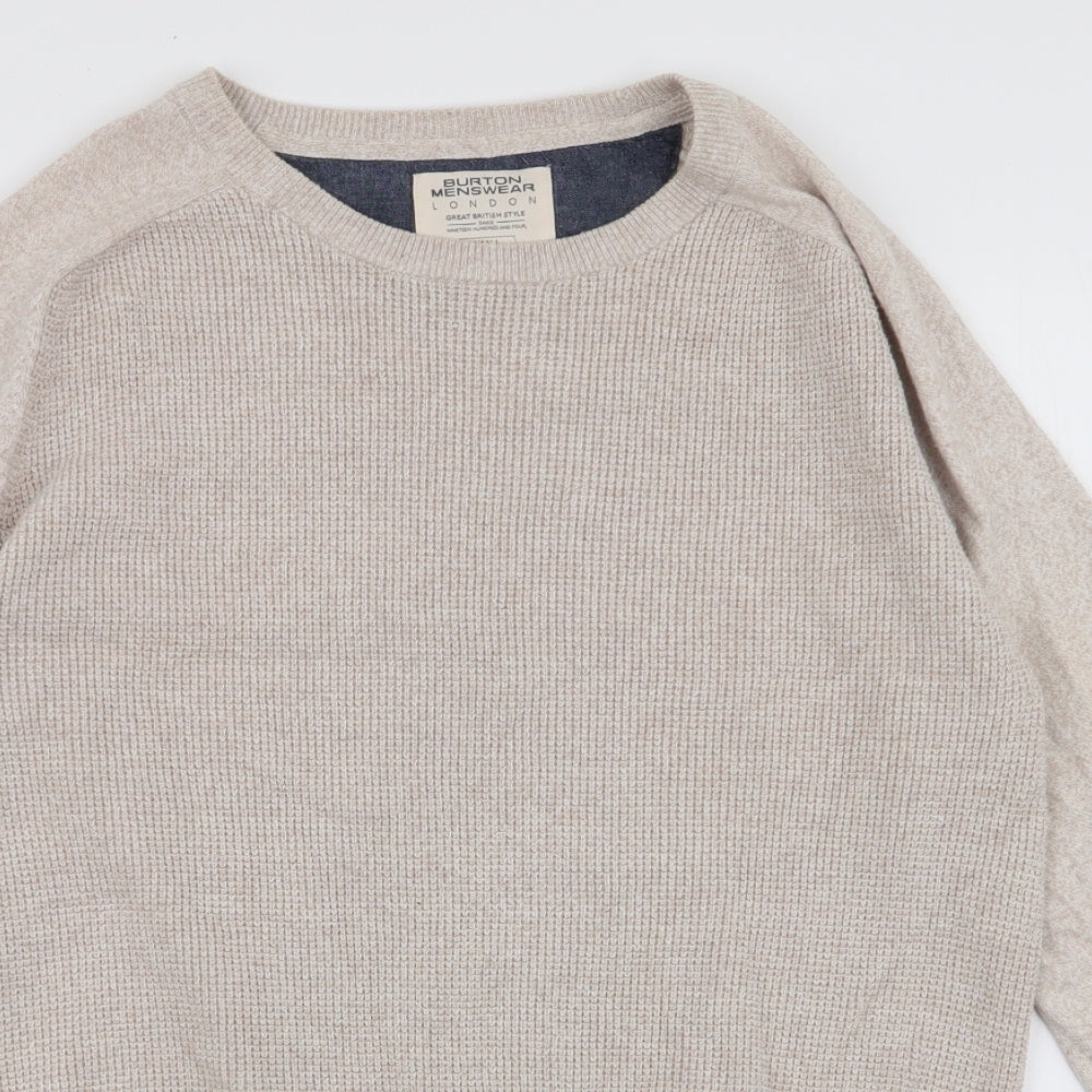Burton Mens Beige Round Neck  Polyester Pullover Jumper Size S