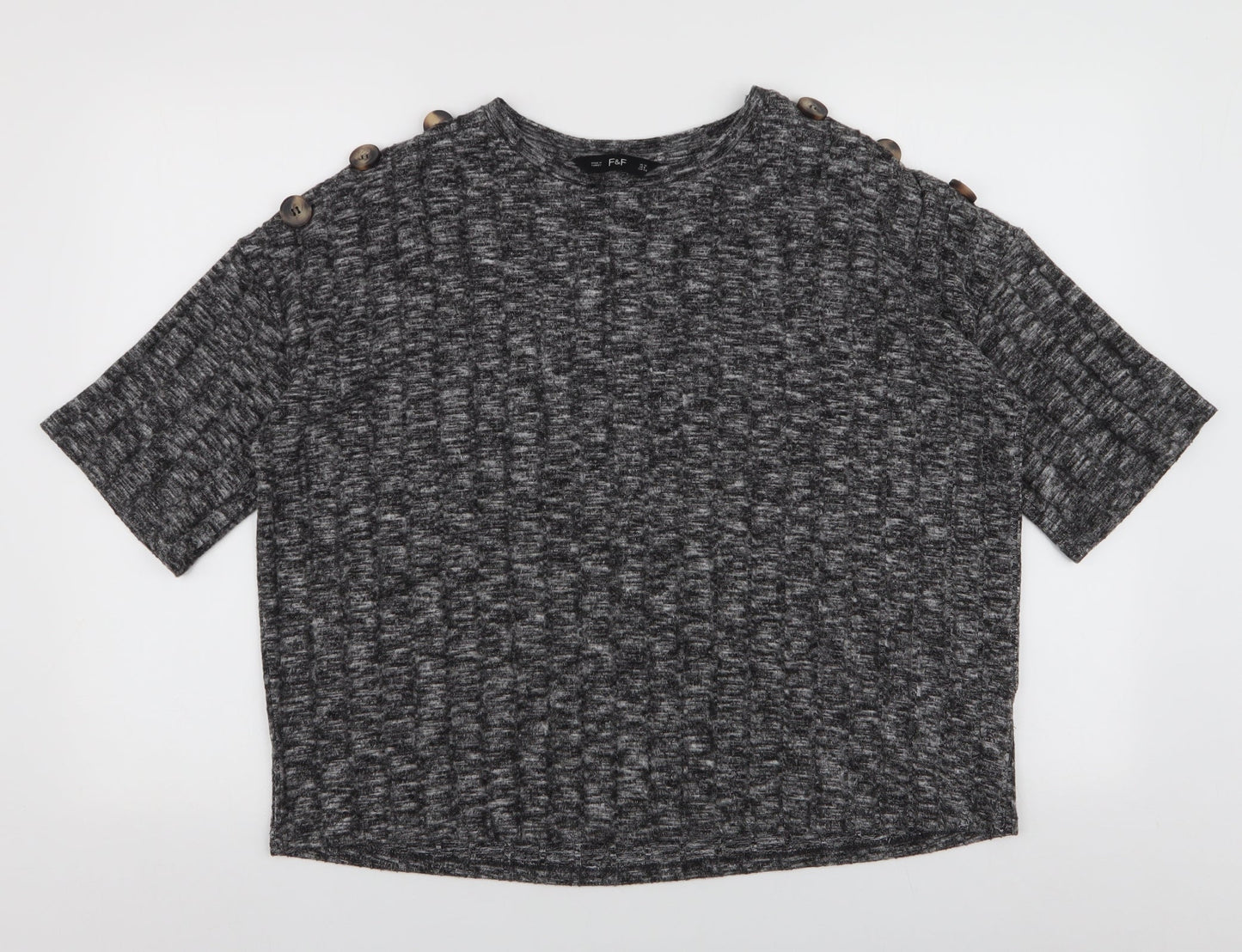 F&F Womens Grey  Viscose Basic Blouse Size 12 Round Neck