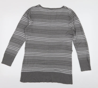 George Womens Grey V-Neck Striped Acrylic Pullover Jumper Size 12