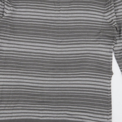 George Womens Grey V-Neck Striped Acrylic Pullover Jumper Size 12