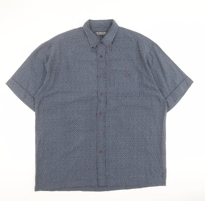 Mens UK Size L Trademark Blue  Button-Up Short Sleeve Casual Shirt