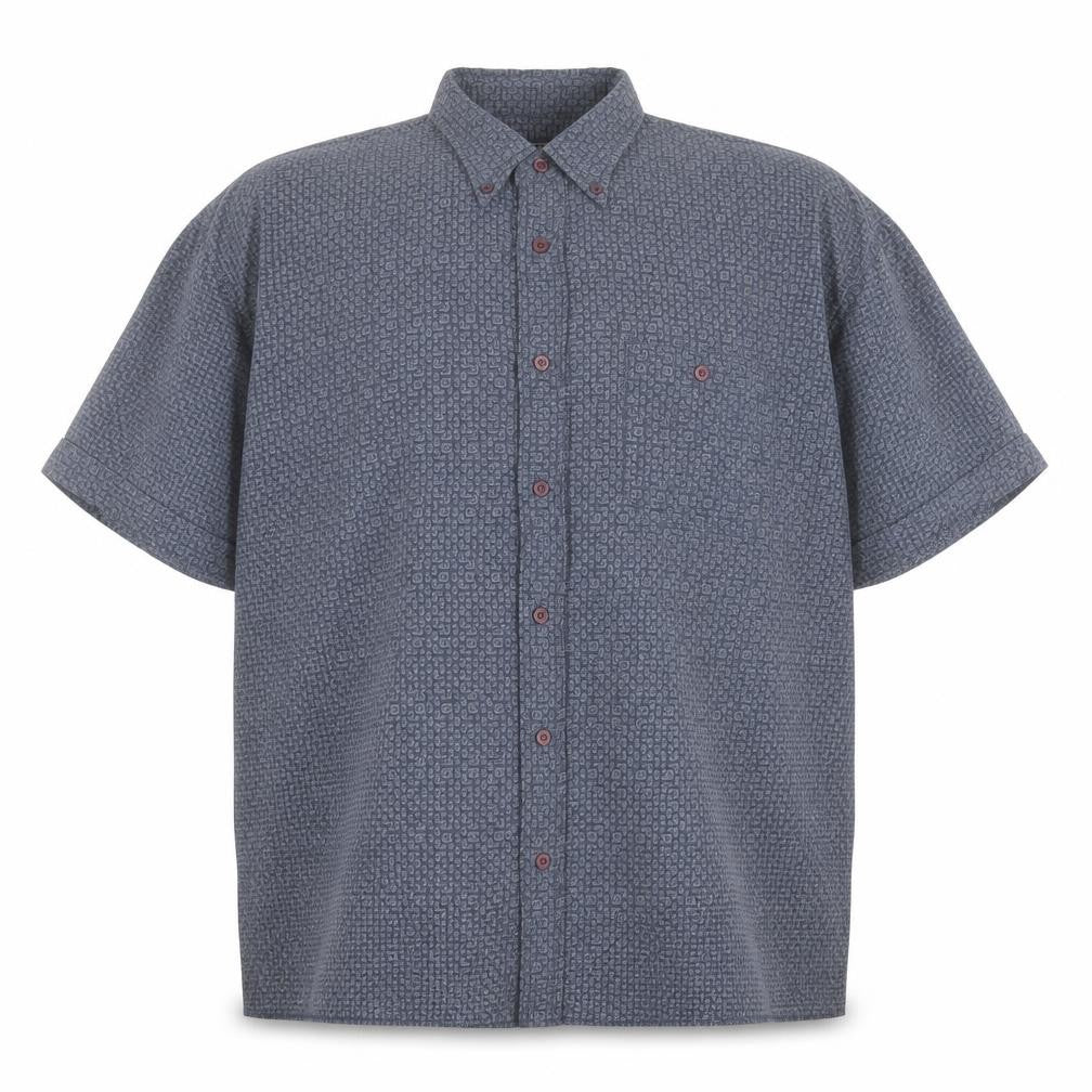Mens UK Size L Trademark Blue  Button-Up Short Sleeve Casual Shirt