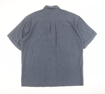 Mens UK Size L Trademark Blue  Button-Up Short Sleeve Casual Shirt