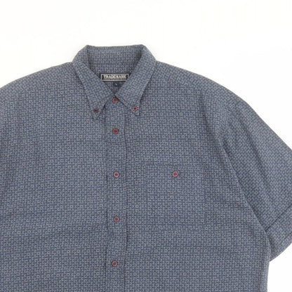 Mens UK Size L Trademark Blue  Button-Up Short Sleeve Casual Shirt