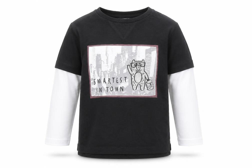 Front view of George boys’ black 100% cotton pullover polo, size 2-3, years crew neck pullover