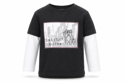 Front view of George boys’ black 100% cotton pullover polo, size 2-3, years crew neck pullover