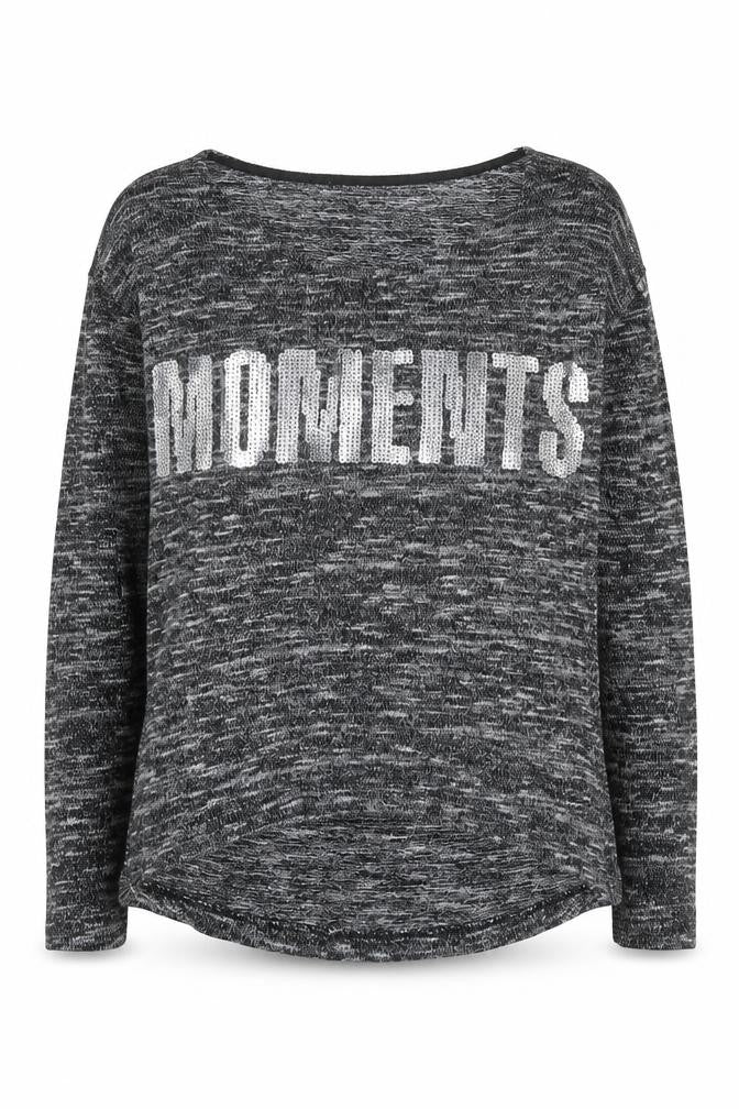 Front view of Aniston women’s grey round neck viscose jumper, size UK 10, - moments