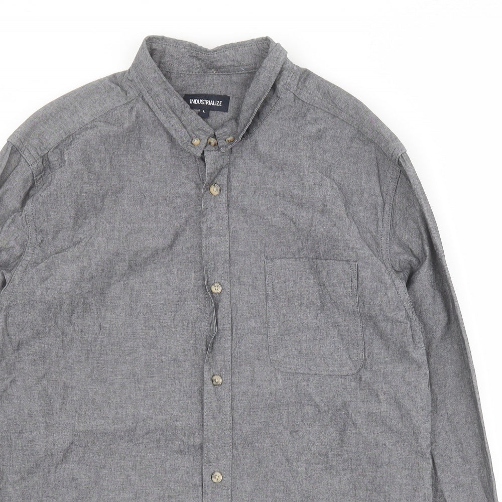 Mens UK Size L Industrialize Grey  Button-Up Long Sleeve Casual Shirt