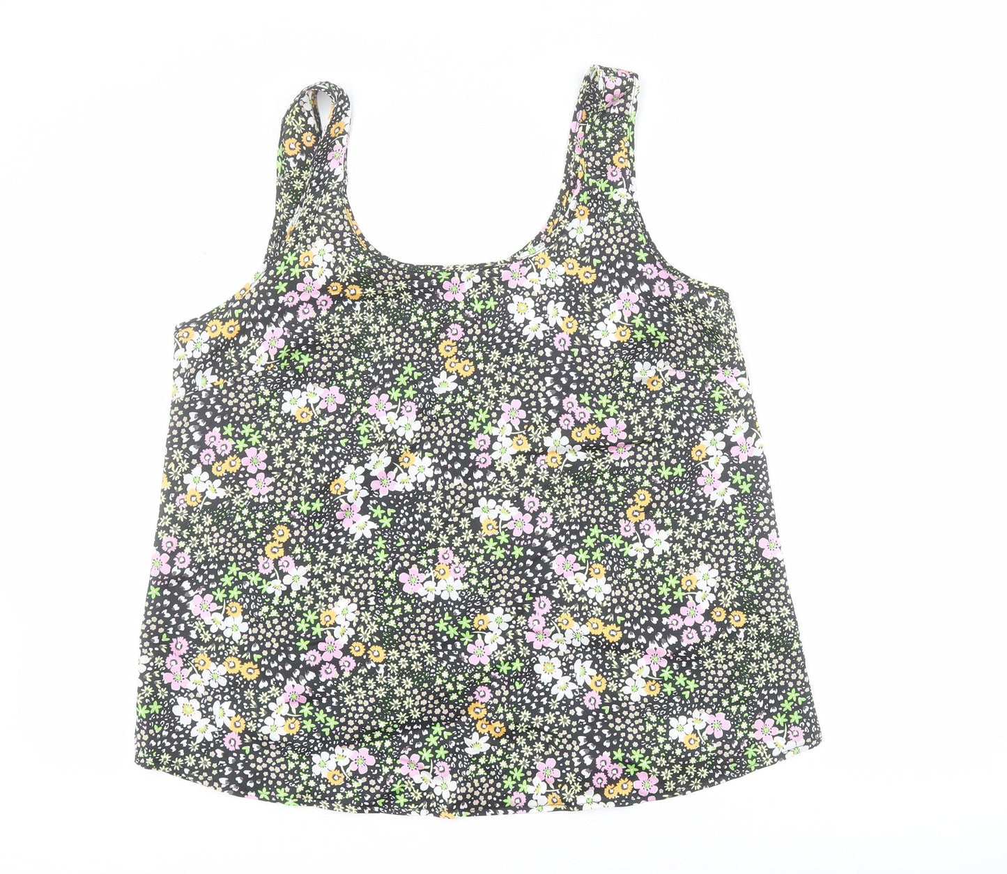 George Womens Black Floral Polyester Camisole Blouse Size 12 Scoop Neck